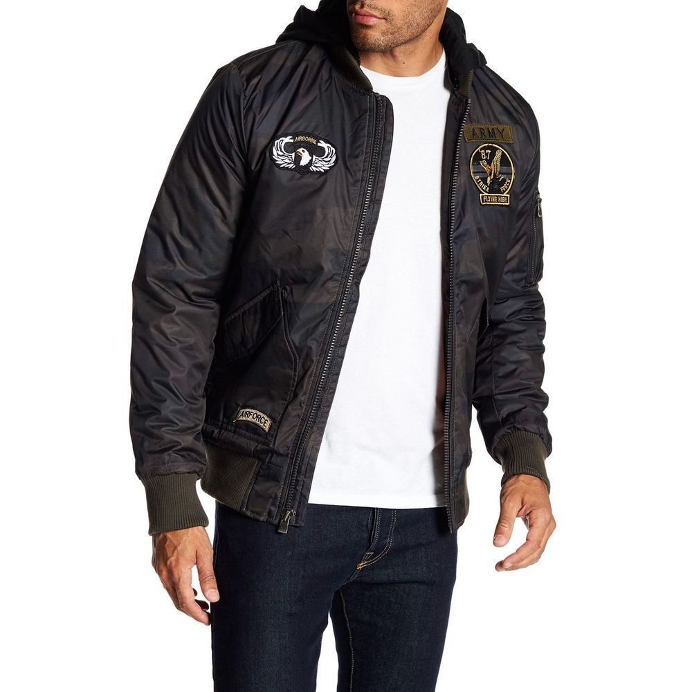 XRAY Jeans Olive Camo Embellished Flight Jacket